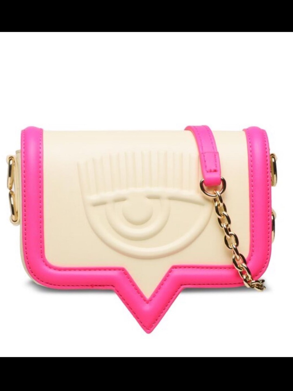 Chiara Ferragni Cream Crossbody with Hot Pink Trim and Gold Chain